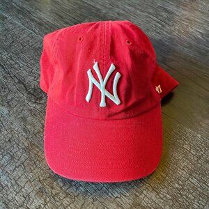 New York Yankees 47 Brand Red Denim Hat | Adjustable Dad Cap | MLB Baseball Hat